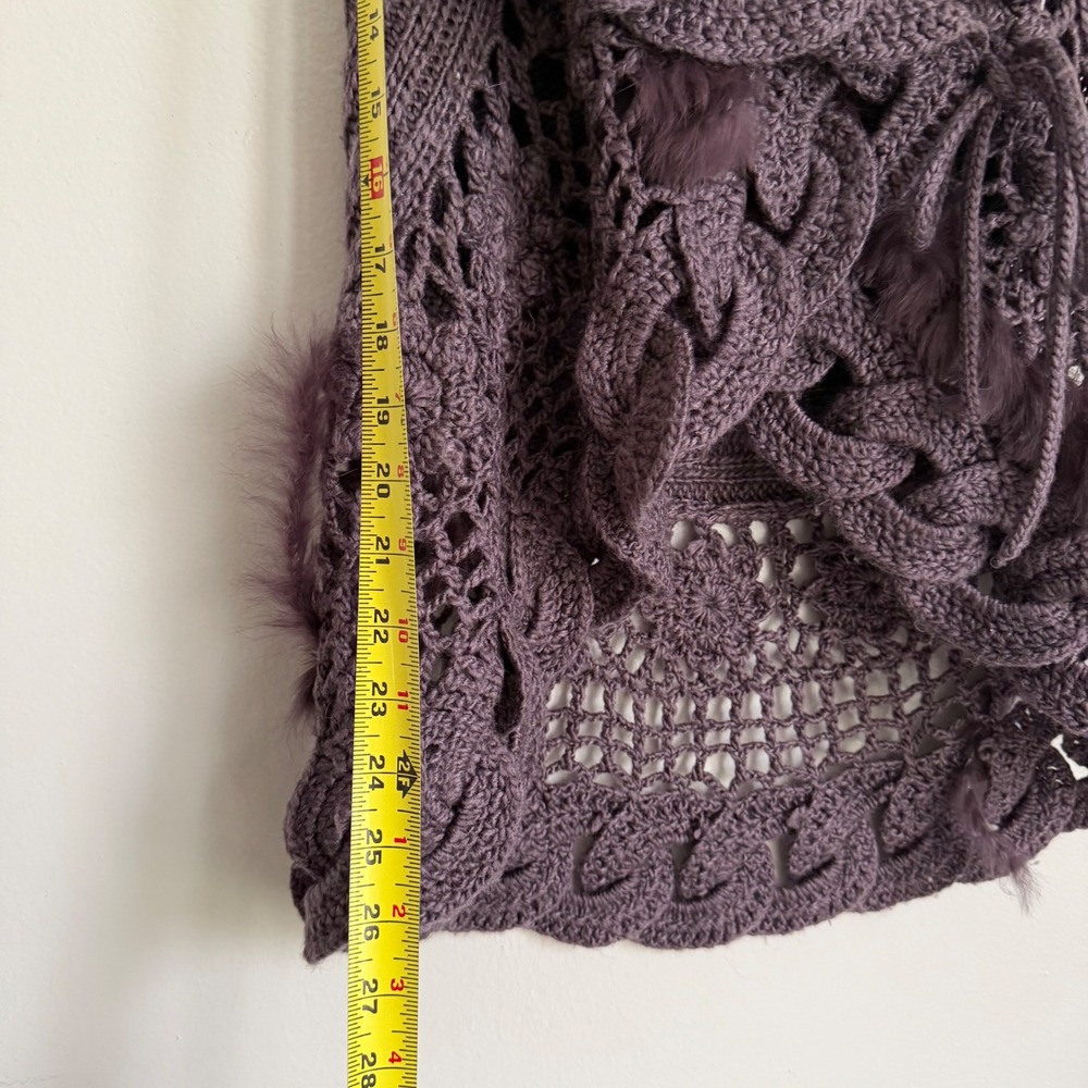 Vintage Sioni Purple Knit Rabbit Fur Trim Vest Crochet Cable Knit Wool Blend - Picture 5 of 5
